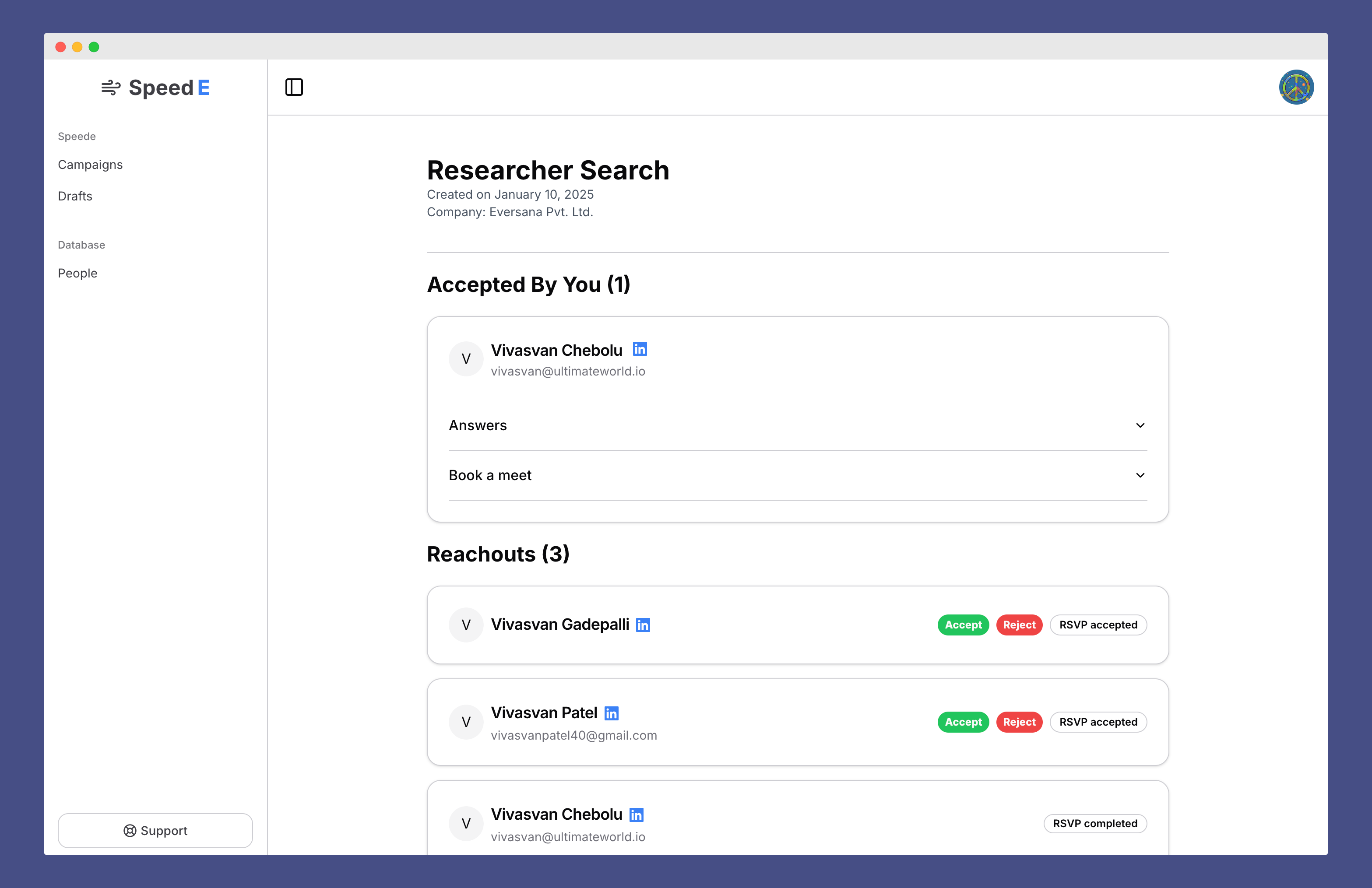 Screenshot of Speede Interface